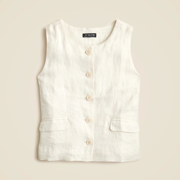 New JCREW Size 14 Crewneck Vest in Linen Natural $98 CI545 - Picture 1 of 2
